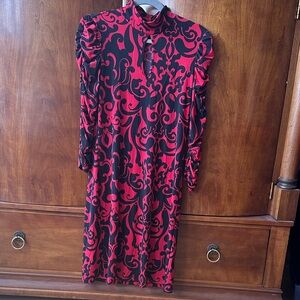 INC International Concepts Red and Black Long Sleeve Dress